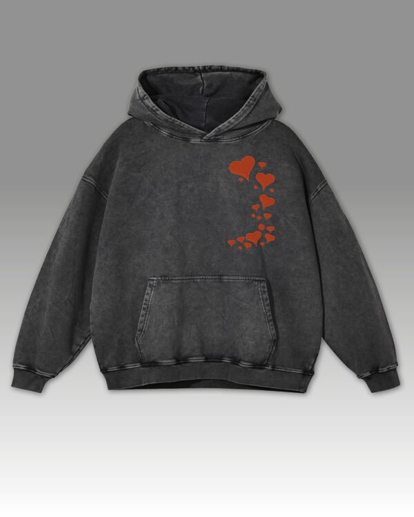 Bluza oversize z kapturem <br>Spadające serca <br>Haft, Efekt sprania